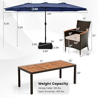 11 Pcs Patio Dining Set with 15ft Double-Sided Umbrella (Base Included)