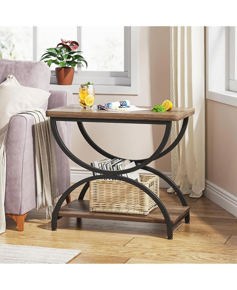 Tribesigns 2-Tier End Side Table with Stylish Metal Frame, Vintage Rectangular Bedside Nightstand for Bedroom, Wood and Metal Chair Side Tables Living