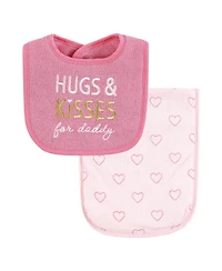 Hudson Baby Girls Cotton Terry Bib and Burp Cloth Set