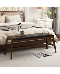 50 Inch Long Solid Wood Dining Bench Upholstered Table Bench with Faux Leather Padded Seat
