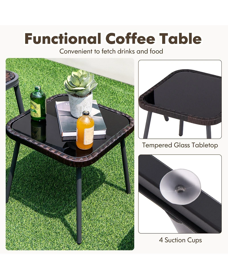 3 Pieces Patio Rattan Furniture Set for Backyard Poolside-Brown and Black