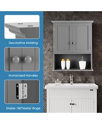 Wall Mount Bathroom Cabinet Storage Organizer with Doors and Shelves-Gray