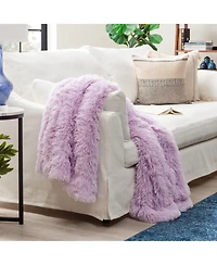 Chanasya Premium Solid Faux Long Fur Throw Blanket - Soft, Fuzzy For Bed or Couch 60" x 70" Aubergine