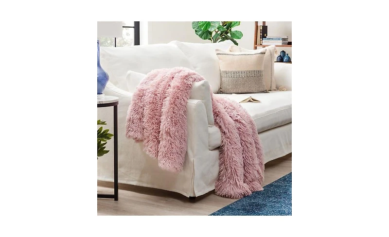 Chanasya Premium Solid Faux Long Fur Throw Blanket - Soft, Fuzzy For Bed or Couch 50" x 65” Rose Dust
