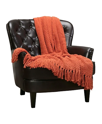 Chanasya Premium Textured Knit Throw Blanket with Tassels - Soft, Cozy for Couch, Bed, Living Room 50" x 65” Orange
