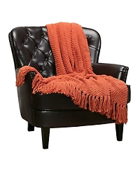 Chanasya Premium Textured Knit Throw Blanket with Tassels - Soft, Cozy for Couch, Bed, Living Room 50" x 65” Orange