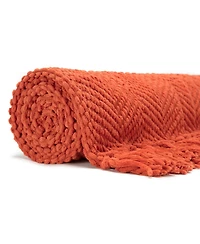 Chanasya Premium Textured Knit Throw Blanket with Tassels - Soft, Cozy for Couch, Bed, Living Room 50" x 65” Orange