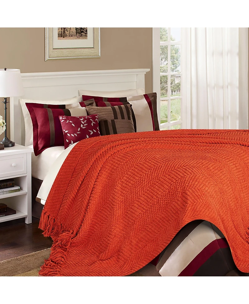 Chanasya Premium Textured Knit Throw Blanket with Tassels - Soft, Cozy for Couch, Bed, Living Room 50" x 65” Orange