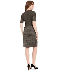 London Times Petite Metallic Rib-Knit Tweed Sheath Dress