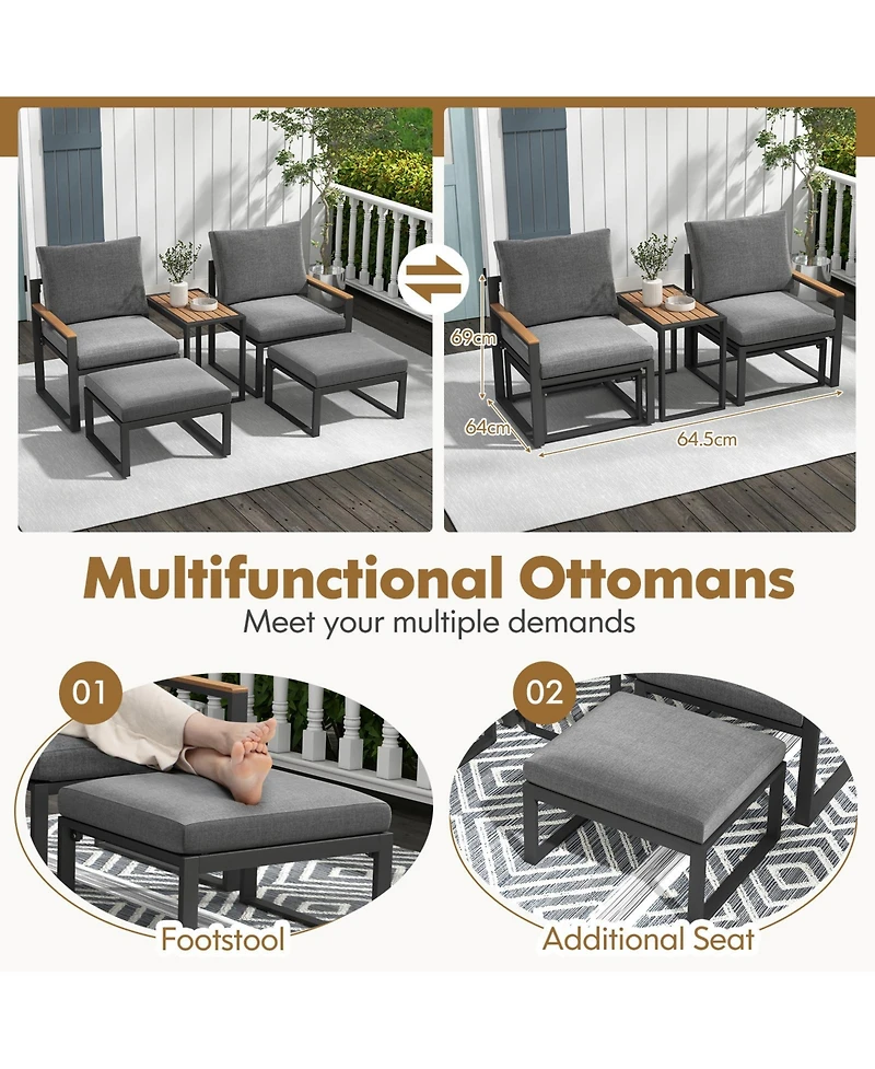 Sugift 5 Pieces Aluminum Frame Weatherproof Outdoor Conversation Set with Soft Cushions