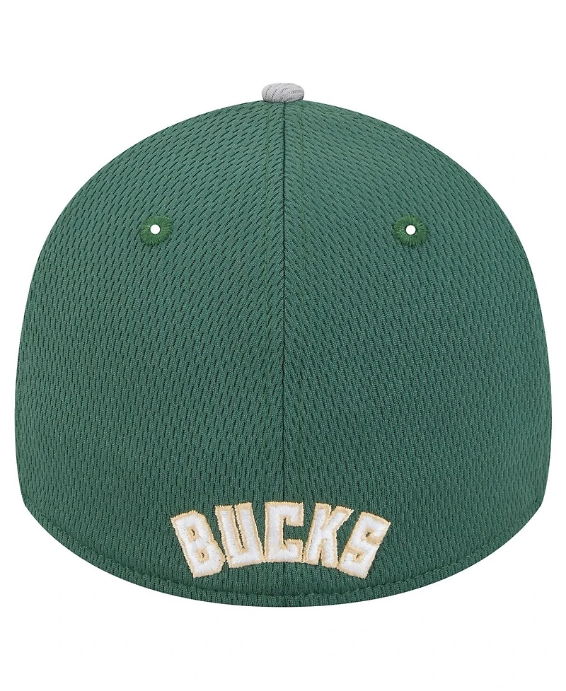 New Era Men's Gray/Hunter Green Milwaukee Bucks Active Trim 39THIRTY Flex Hat