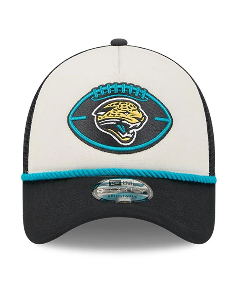 New Era Men's Stone/Black Jacksonville Jaguars 2024 Sideline Historic 9FORTY A-Frame Trucker Adjustable Hat