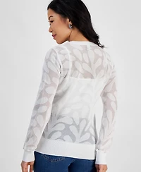 I.n.c. International Concepts Petite Floral-Jacquard Long-Sleeve Top, Created for Macy's