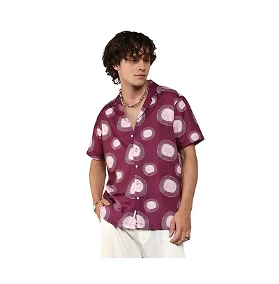 Campus Sutra Men's Wine Red Relaxed Face Shirt