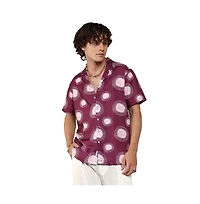 Campus Sutra Men's Wine Red Relaxed Face Shirt