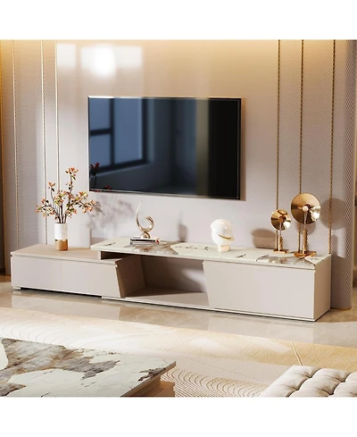 Tribesigns Extendable Tv Stand, Modern Entertainment Center with 3 Drawers Storage, Faux Marble Media Consol (Extendable: 70.9" W