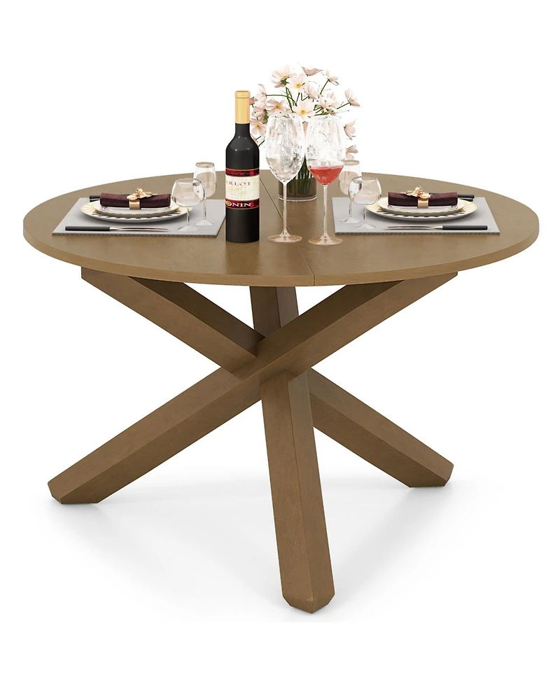 Sugift 47 Inches Round Dining Table with Solid Acacia Wood Legs