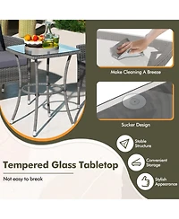 3 Pieces Patio Furniture Set with Cushioned Patio Chairs and Tempered Glass Coffee Table-Gray