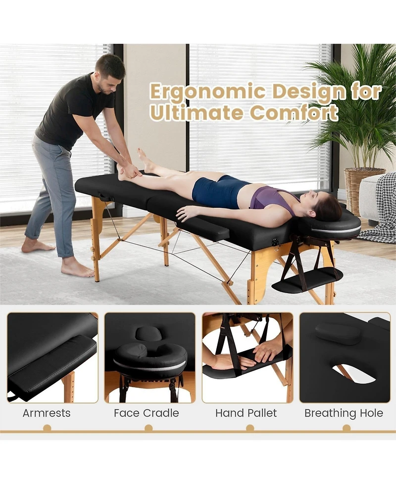 Vebreda Portable Adjustable Facial Spa Bed with Carry Case-Black