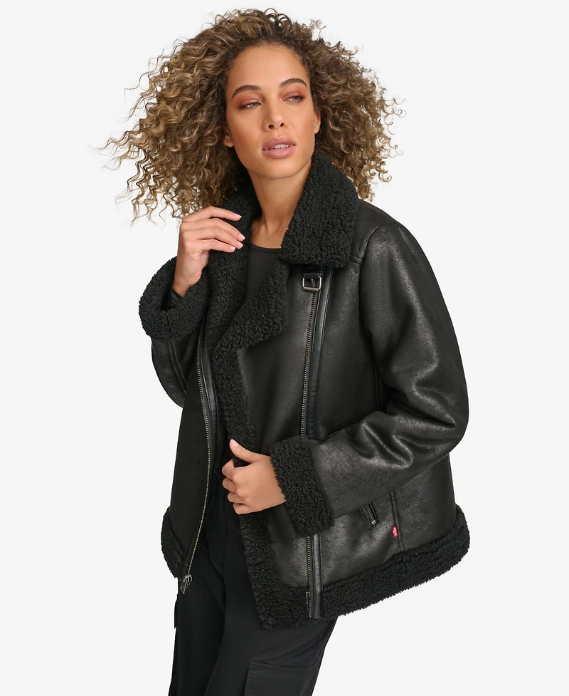 Levi's Women's Faux Shearling Asymmetrical Moto Jacket