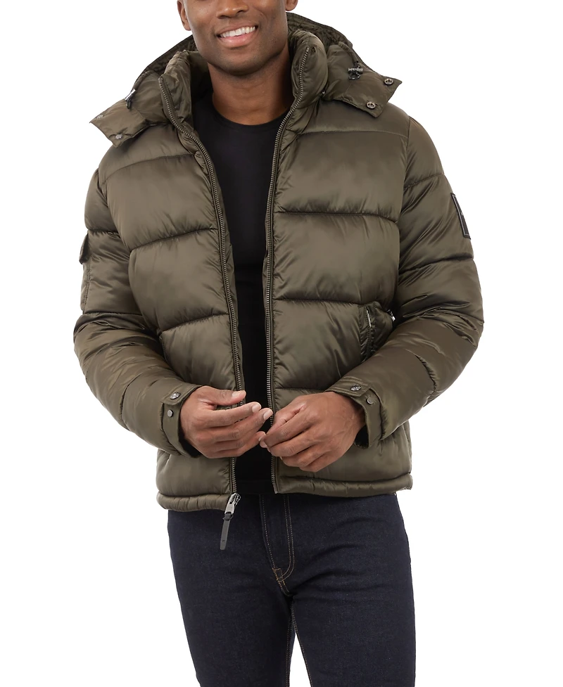 Michael Kors Men's Heavyweight Metallic Finish Hooded Puffer Jacket