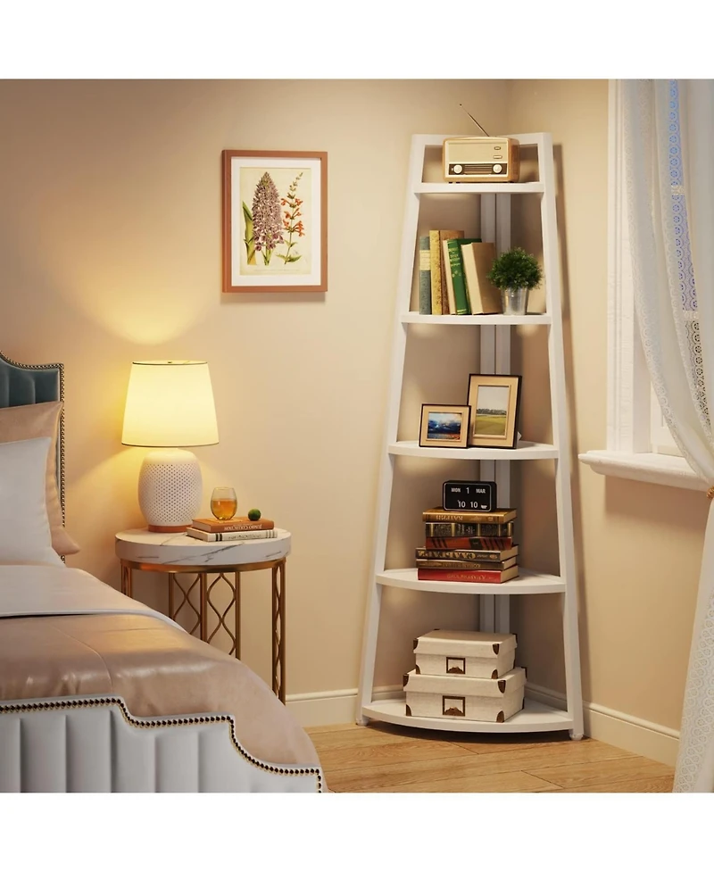 Tribesigns 5 Tier Corner Bookshelf and Bookcase, 70 inch Tall Corner Shelves Standing Shelving Unit Indoor Plant Stand for Living Room, Kitchen, Home
