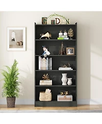 Tribesigns 72-inch Tall Bookcase, Modern 6-Tier Black Library Bookshelf with Storage Shelves, Large Open Bookcases Wood Shelving Unit for Bedroom Livi