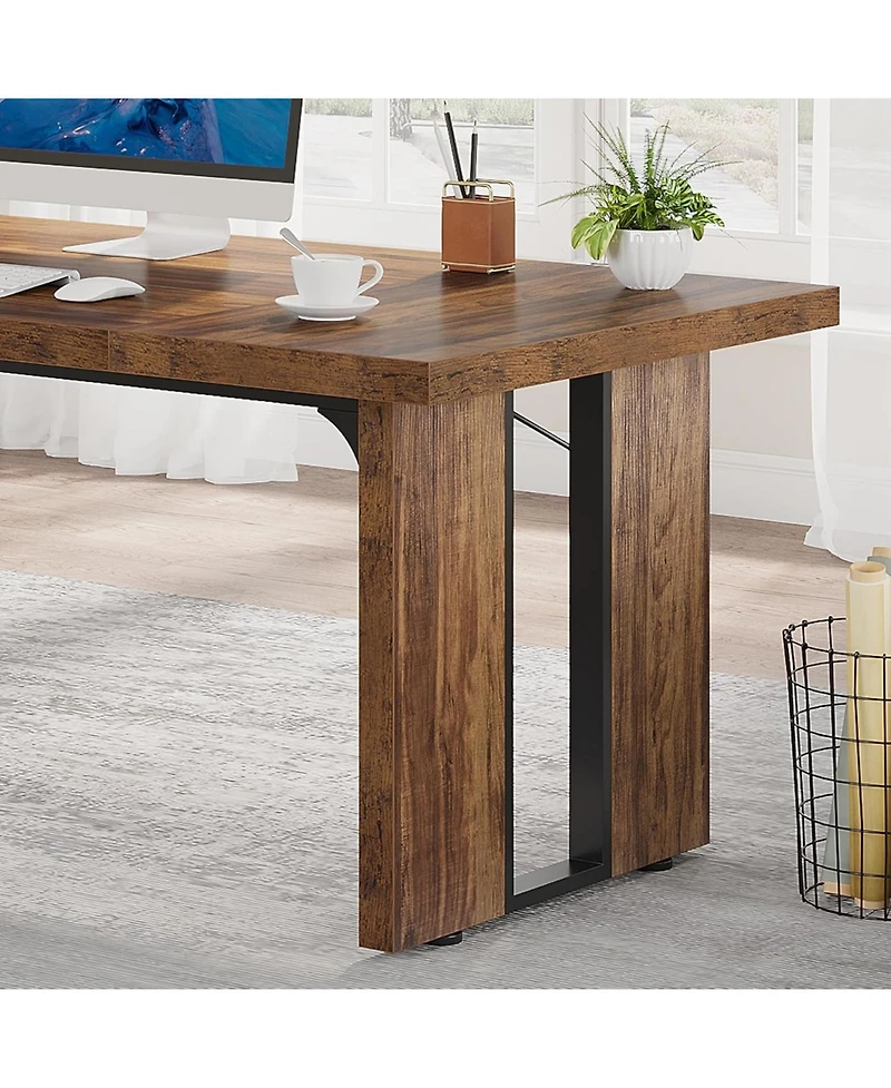 Tribesigns 63 Inches Farmhouse Dining Table for 6, Modern Kitchen Table with Fluted Line for Dining Room, Living Room, Natural