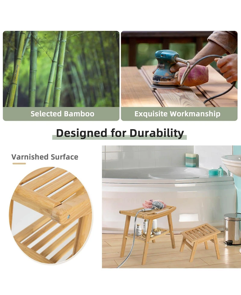 Sugift Bamboo Shower Seat Bench with Underneath Storage Shelf