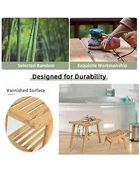 Sugift Bamboo Shower Seat Bench with Underneath Storage Shelf