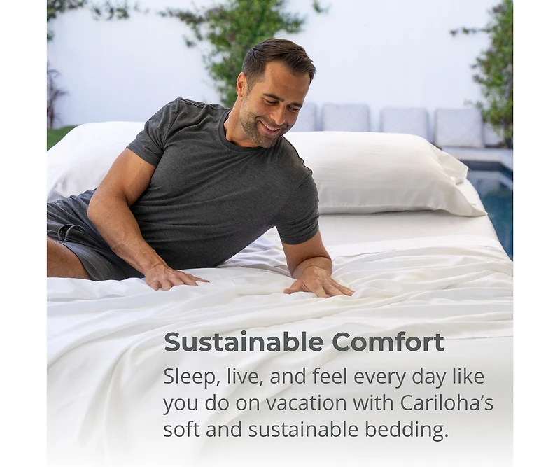 Cariloha Retreat 4-Piece Sateen Sheet Set | Laguna Blue | Split King | Lyocell Material | Breathable, Corner Straps, Extra soft & Cooling