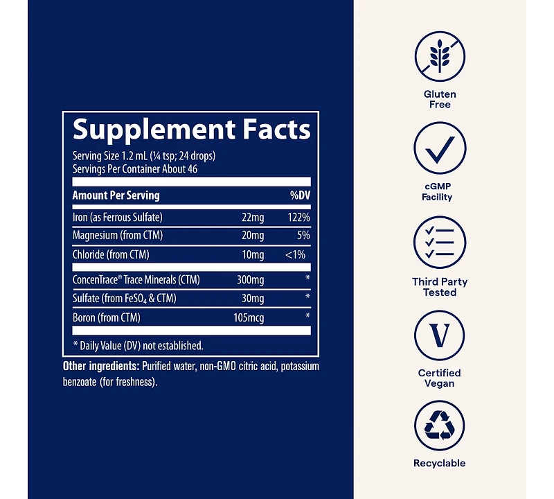 Trace Minerals Liquid Ionic Iron Dietary Supplement| Supports Cognitive Function, Energy Production, and Optimal Immune System Maintenance | 1.9 Ounce