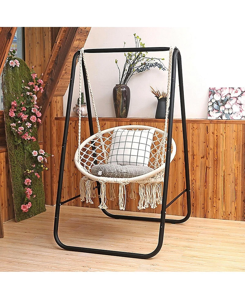 Vebreda Hanging Macrame Hammock Chair with Handwoven Cotton Backrest