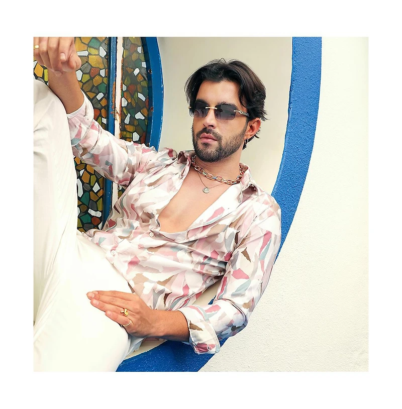Men's Nude Pink & Ivory White Petal Block Shirt