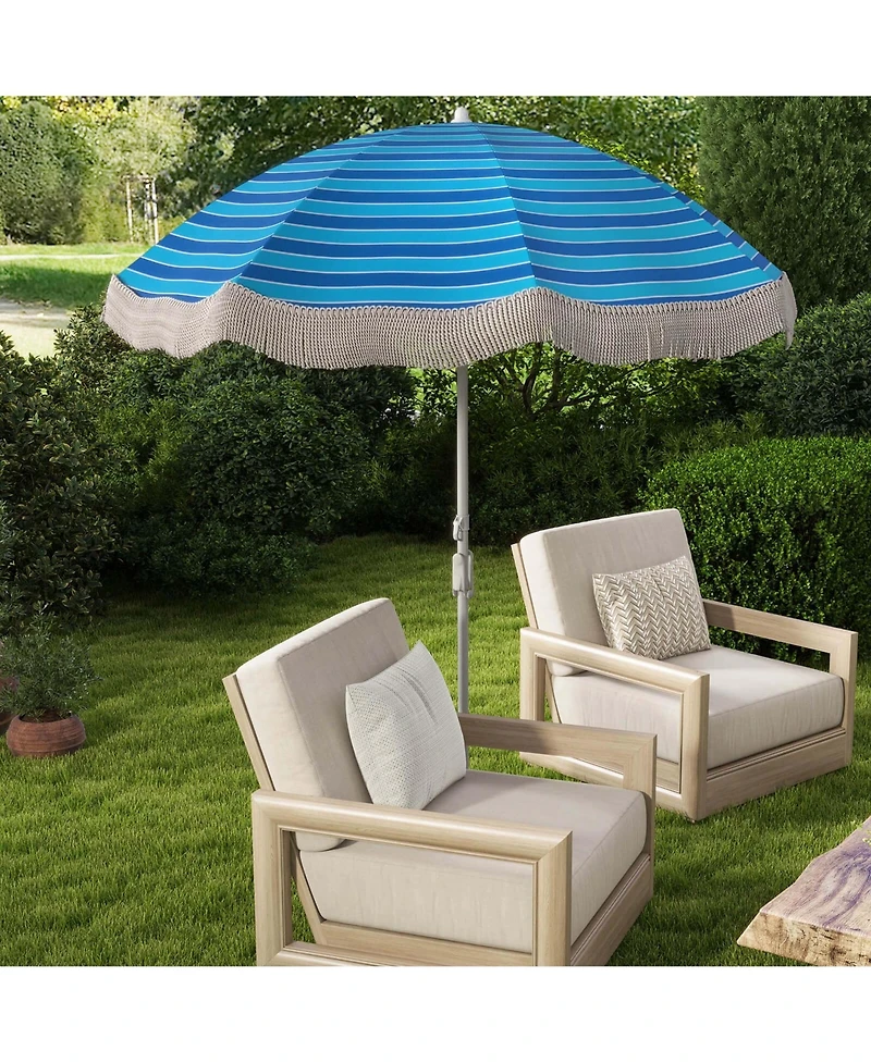 6.5 Ft Outdoor Fringe Patio Umbrella with Carrying Bag Push Button Tilt for Garden