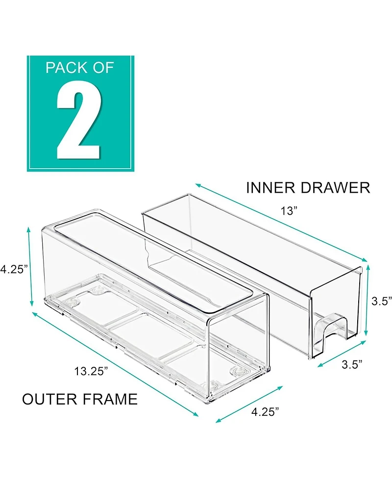 Sorbus 2 Pack Small Clear Stackable Pull-Out Drawers - Organization and Storage Containers for Kitchen, Pantry, Bathroom and More