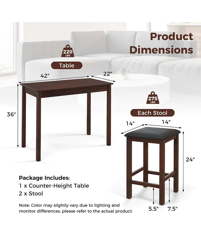 3 Pcs Bar Table Set Dining Table & 2 Pvc Leather Upholstered Bar Stools