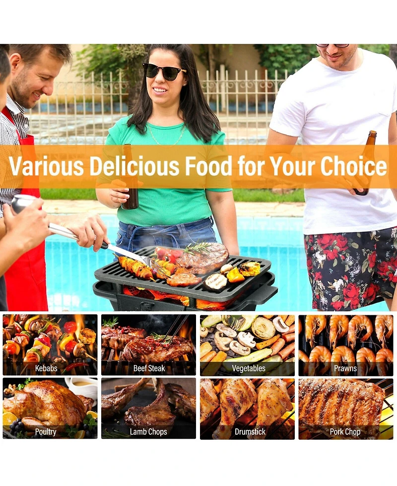 Sugift 100% Cast Iron Hibachi Grill with Grill Grate Lifter