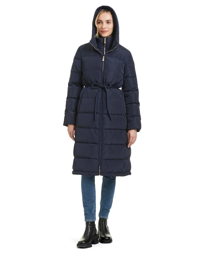 Kate Spade New York Women's Hooded Maxi Down Coat With Self Tie