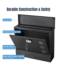 Large Wall Mount Steel Mail Box Lockable Letterbox w/ Door & 2 Keys Home Security Outdoor
