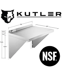 Kutler 18" x 24" Stainless Steel Shelf, Nsf Commercial Wall Mount Shelving w/ Backsplash, Floating Metal Mounted Shelves for Restaurant, Kit