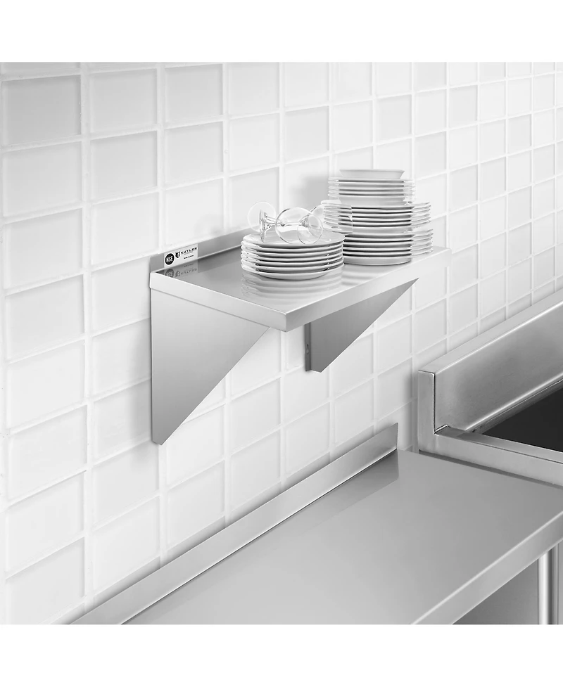 Kutler 18" x 24" Stainless Steel Shelf, Nsf Commercial Wall Mount Shelving w/ Backsplash, Floating Metal Mounted Shelves for Restaurant, Kit