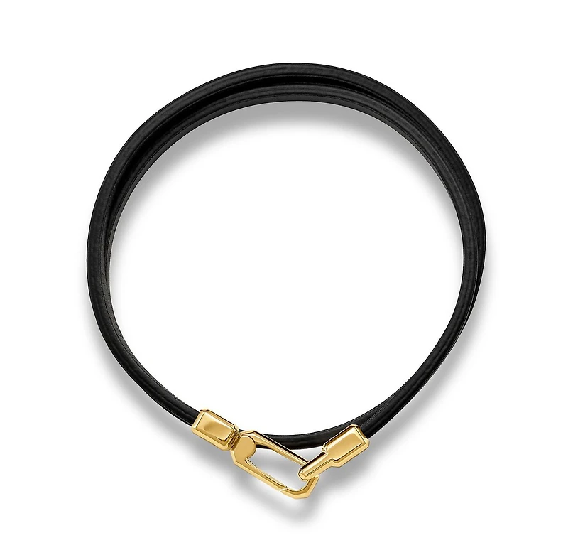 Vincero Men's The Hitch Black/Silver Double Wrap Leather Bracelet with Carabiner Clasp