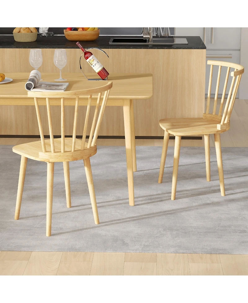 Costway Rubber Wood Windsor Dining Chairs Set of 2 with Spindle Back for Living Room