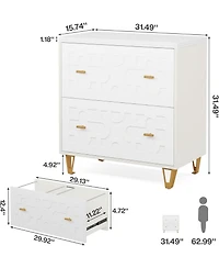 Tribesigns 2-Drawer Lateral File Cabinet, Modern White Filing Cabinet, Large Storage Filing Cabinet Printer Stand for Home Office, White and Gold