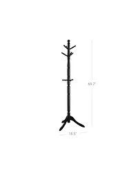 Slickblue Coat Rack With 10 Hooks, Rubber Wood Tree Free Standing, For Clothes, Hats, Handbags, Umbrella