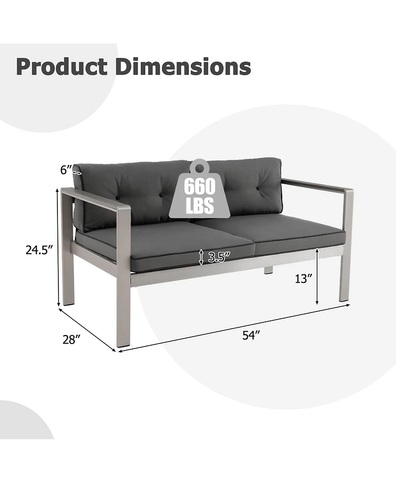 Patio Aluminum Loveseat Sofa Outdoor Chair with Wpc Armrests & Cushions Backyard