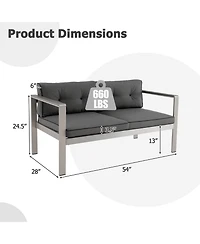 Patio Aluminum Loveseat Sofa Outdoor Chair with Wpc Armrests & Cushions Backyard
