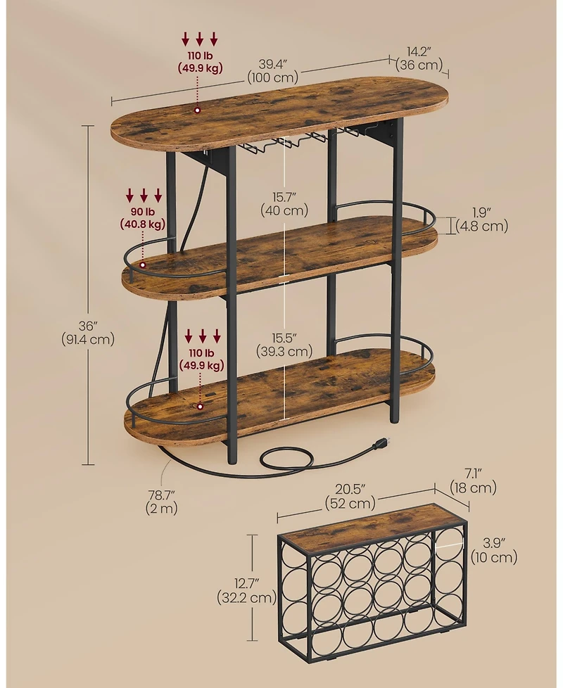 Slickblue Bar Cabinet with Led Lights and Power Outlets