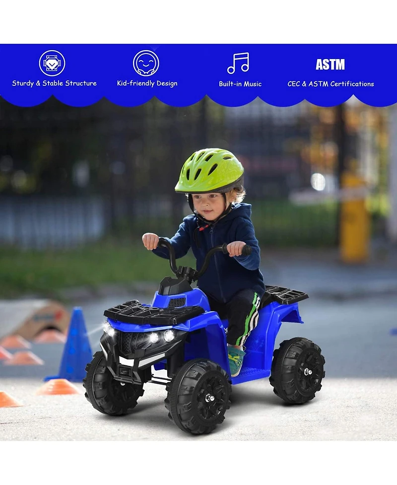 Gymax 6V Battery Powered Kids Ride On Atv 4-Wheeler Quad w/ MP3 & Led Headlight Blue